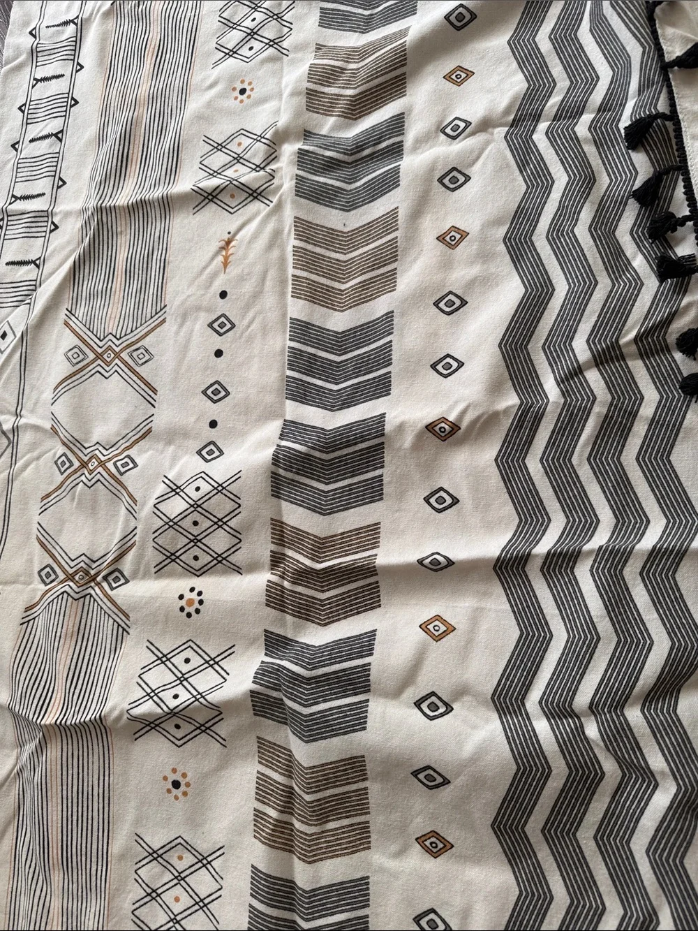 Neutral Geometric Tassel curtains - off White & Black